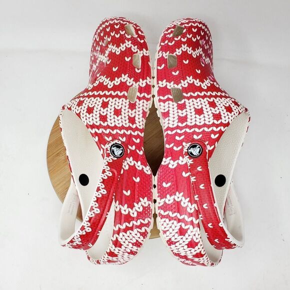 Crocs Holiday Clog Shoes Mens 12 Red White‎ Knit Ugly Christmas Sweater - Picture 10 of 13
